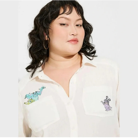 Torrid Disney Pixar Monsters Inc white collar button up long sleeve women’s top - Picture 1 of 9
